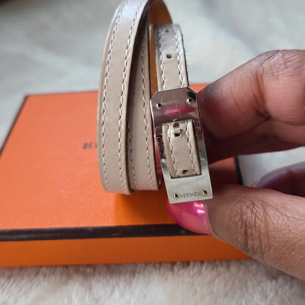 Hermès Blush Pink Leather Wrap Bracelet 24